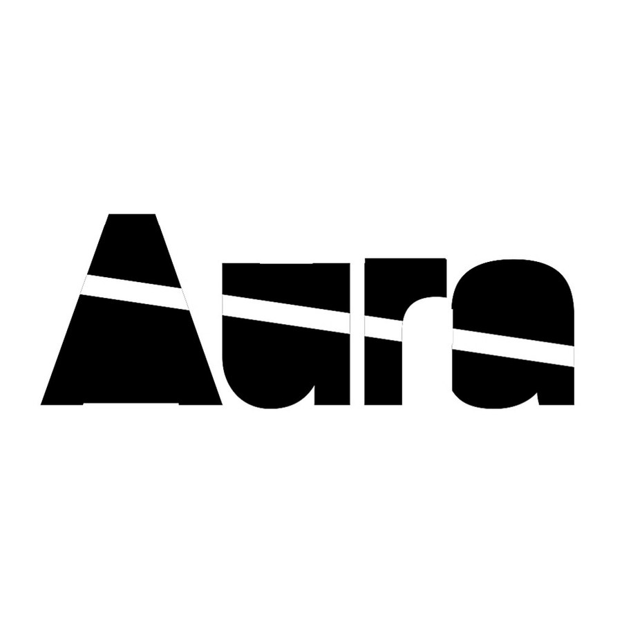 Aura logo: heavy black letters cut by a thin diagonal white line.